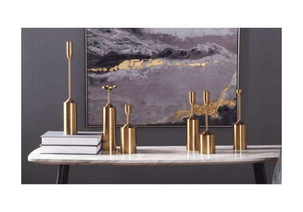 Set de 6 Candelabros de Metal Dorado con Base Cilíndrica