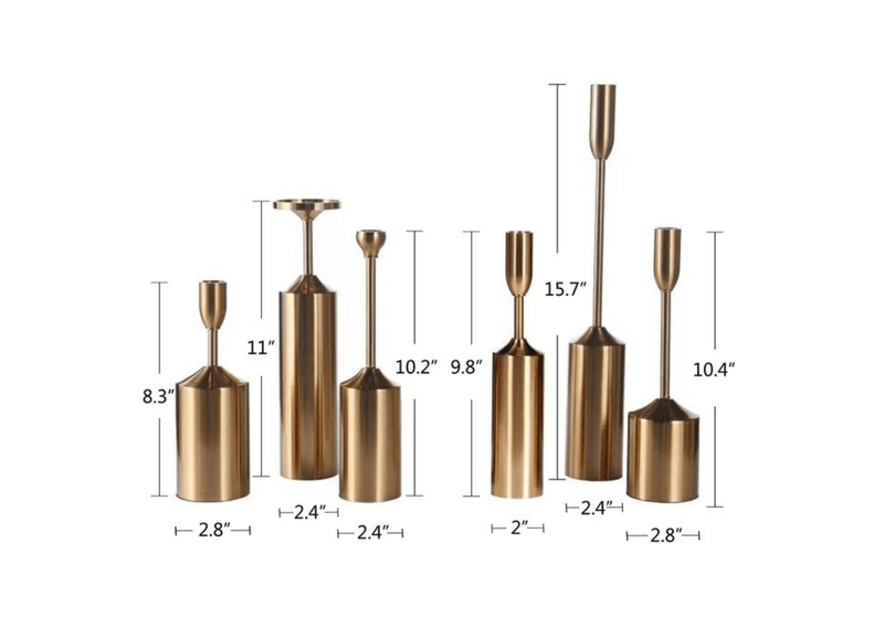 Set de 6 Candelabros de Metal Dorado con Base Cilíndrica