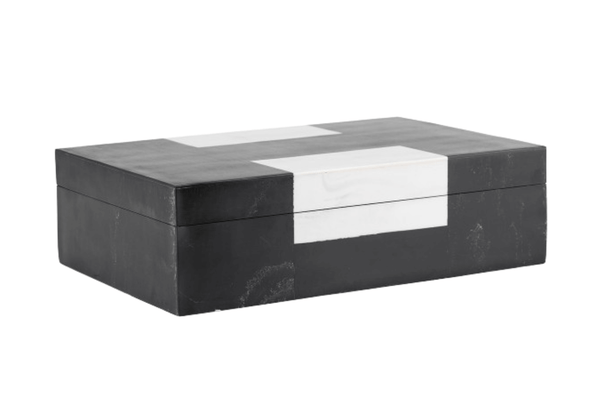 Caja Rectangular de Resina Negra con Detalles en Blanco