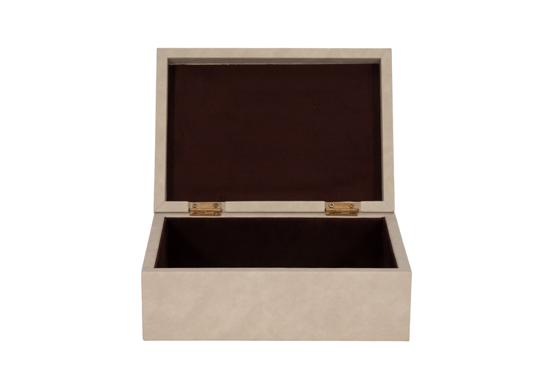 Caja Rectangular Vinipiel Beige con Detalle Dorado en Tapa