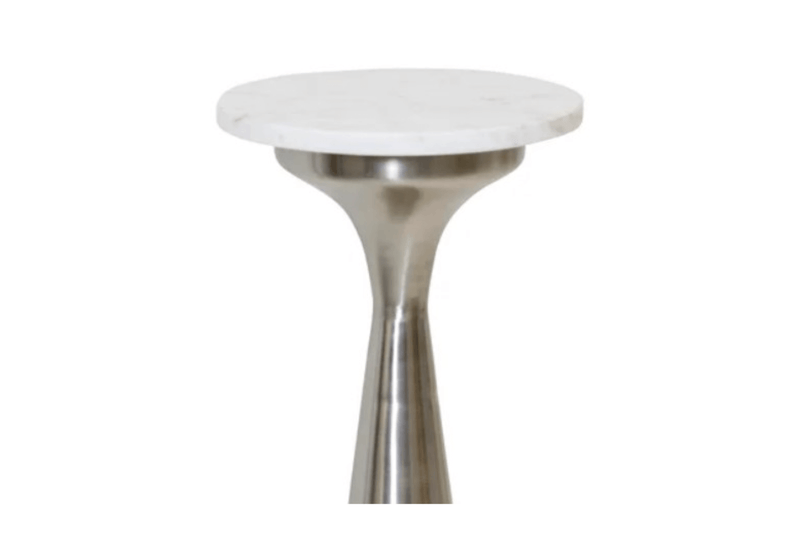 Mesa Ocasional Redonda de Mármol Blanco con Pedestal de Metal