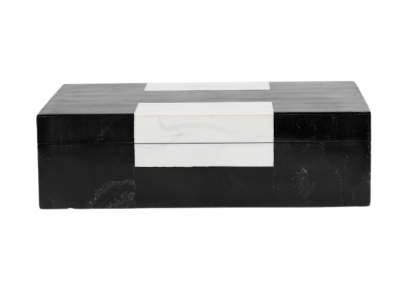 Caja Rectangular de Resina Negra con Detalles en Blanco