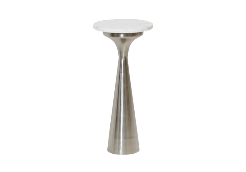 Mesa Ocasional Redonda de Mármol Blanco con Pedestal de Metal