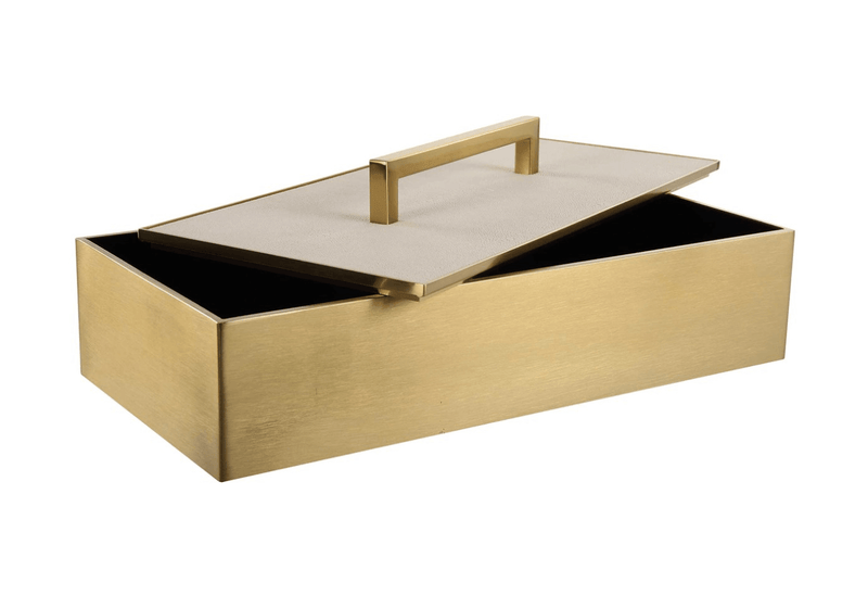 Caja Decorativa de Metal con en Latón y Blanco