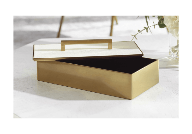 Caja Decorativa de Metal con en Latón y Blanco