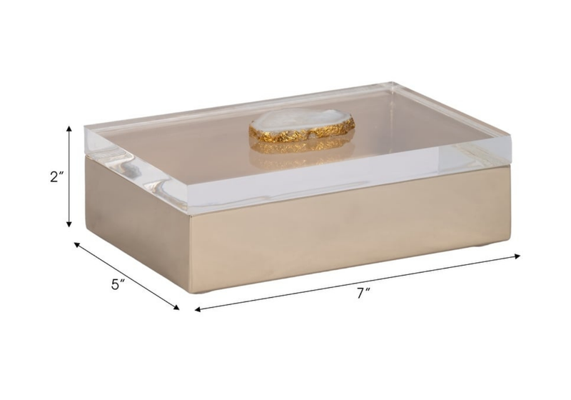 Caja de Metal Dorado con Tapa Acrílica y Asa de Ágata