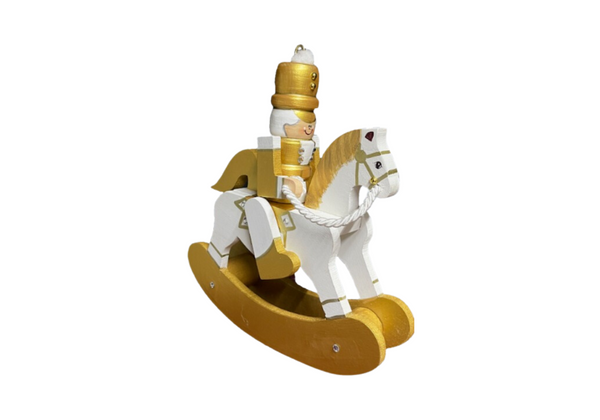 Caballo Cascanuez de Madera Infantil en Blanco y Dorado