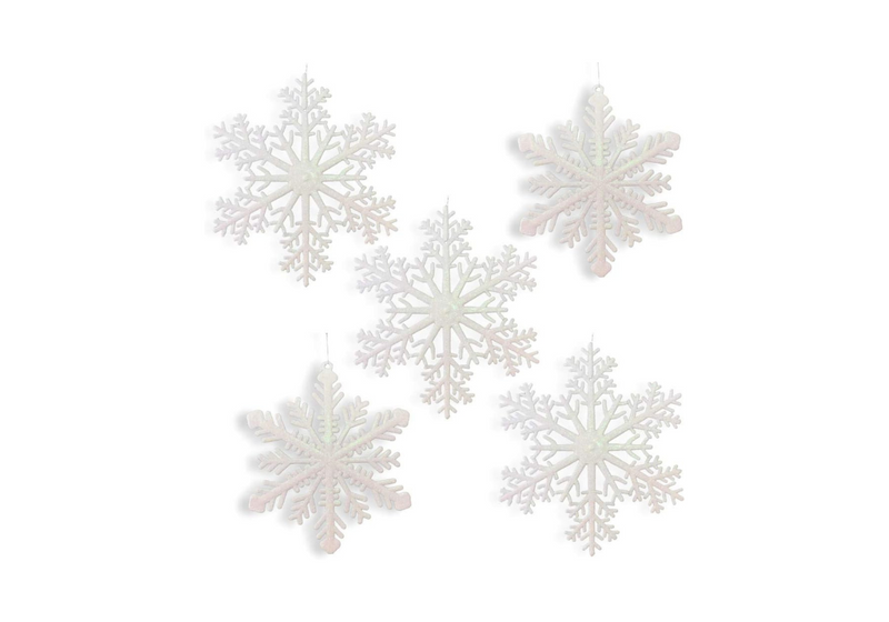 Set de 3 Copos de Nieve Grandes de Madera Blanca (Snowflakes)