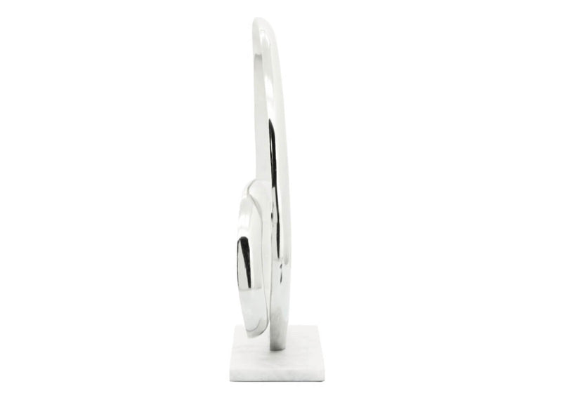 Escultura Aluminio Lazo Plata Base Mármol Blanco