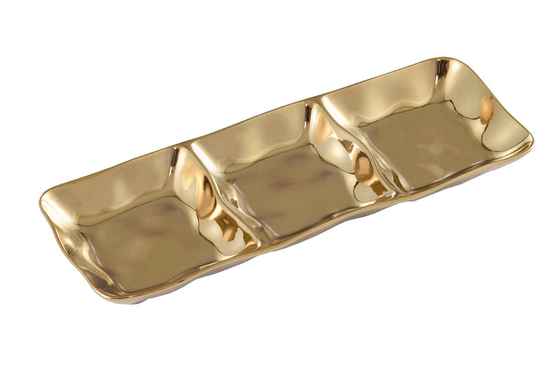 Botanero de Porcelana Rectangular Triple Dorado