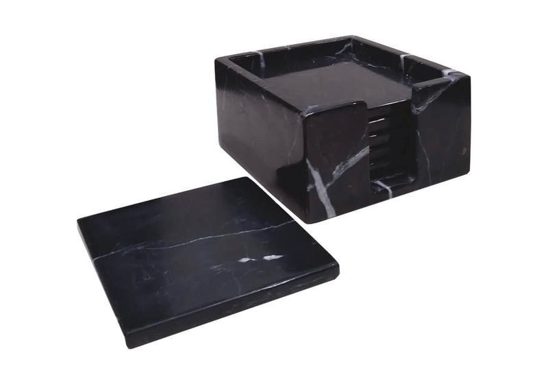 Portavasos Cuadrado Mármol Negro  - Set de Seis con Caja