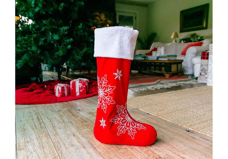 Bota Roja con Snowflakes Blancos