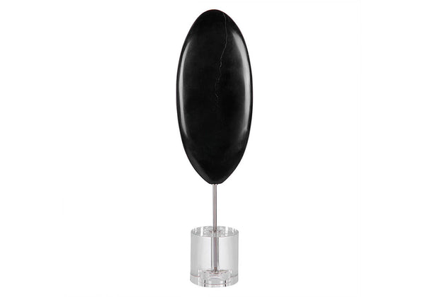 Escultura Oval de Mármol Negro Base Cristal