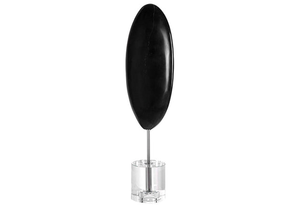 Escultura Oval de Mármol Negro Base Cristal